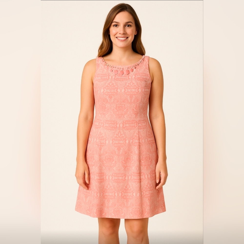 Adrianna Papell Coral embelished released pleat dress size 10 spring *